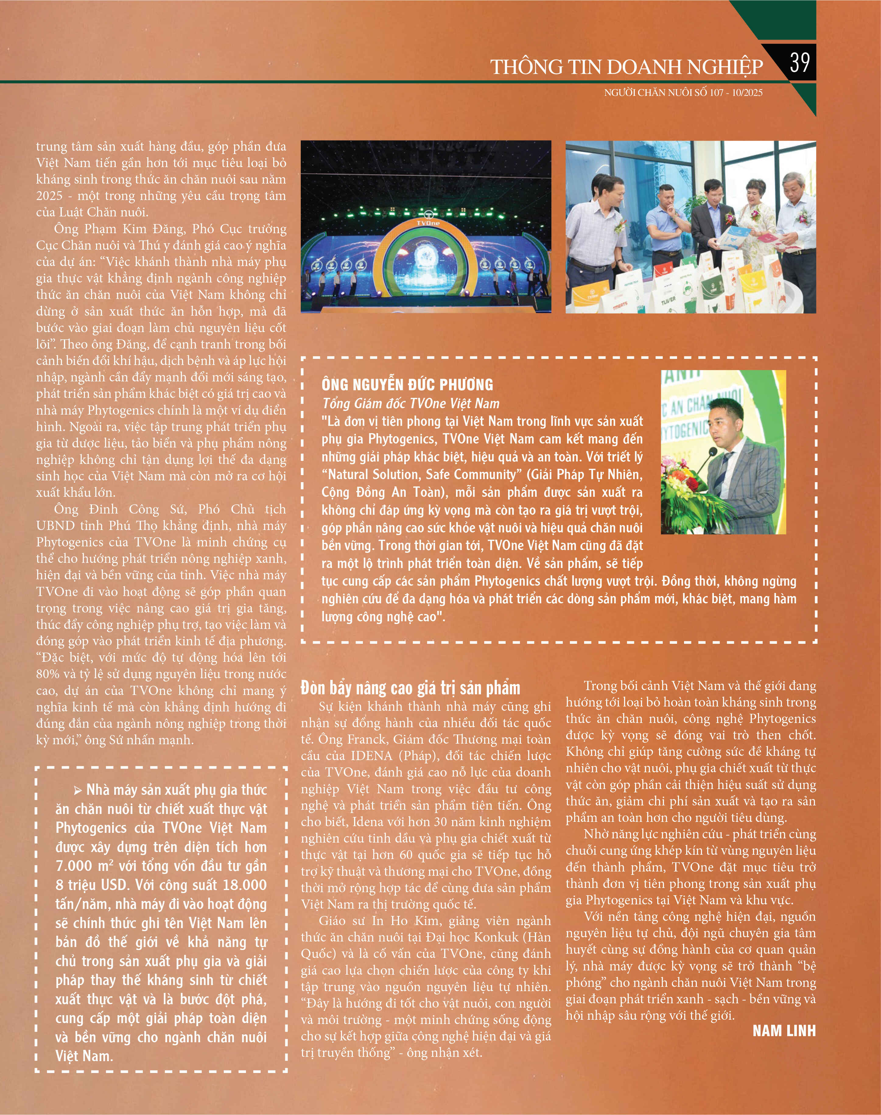 Tạp chí Người Chăn Nuôi đánh giá vai trò tiên phong của TVOne trong phát triển phụ gia Phytogenics thay thế kháng sinh và chăn nuôi bền vững.